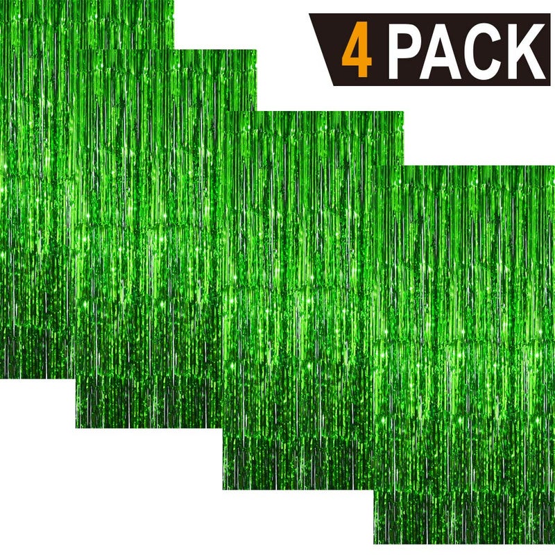 GOER 3.2 ft x 9.8 ft Metallic Tinsel Foil Fringe Curtains Party Photo Backdrop Party Streamers for St. Patrick's Day,Graduation,New Year Eve Decorations Christmas Wedding Decor (Green,4 Packs) - Image 2